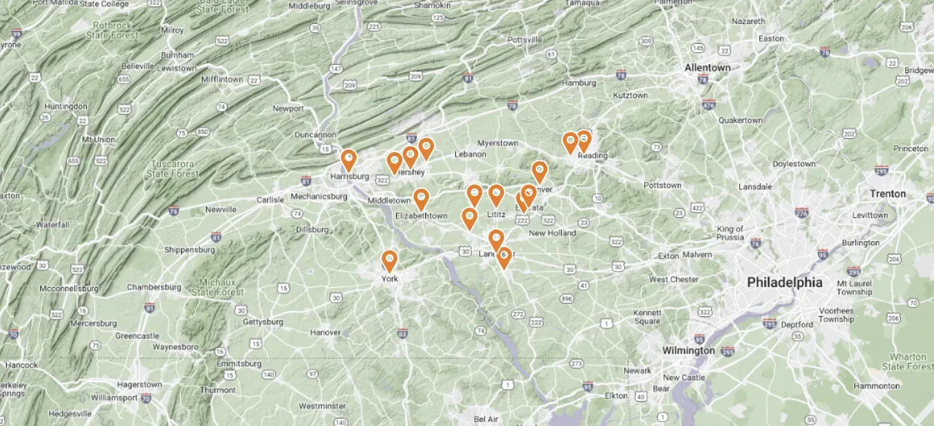 A map of the united states with a lot of pins on it.